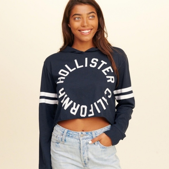 Hollister Tops - Hollister | Cropped Hoodie Sweater Graphic Tee